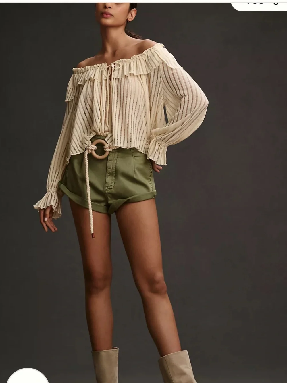 By Anthropologie Long-Sleeve Sheer Striped Crop Blouse - Picture 5 of 11